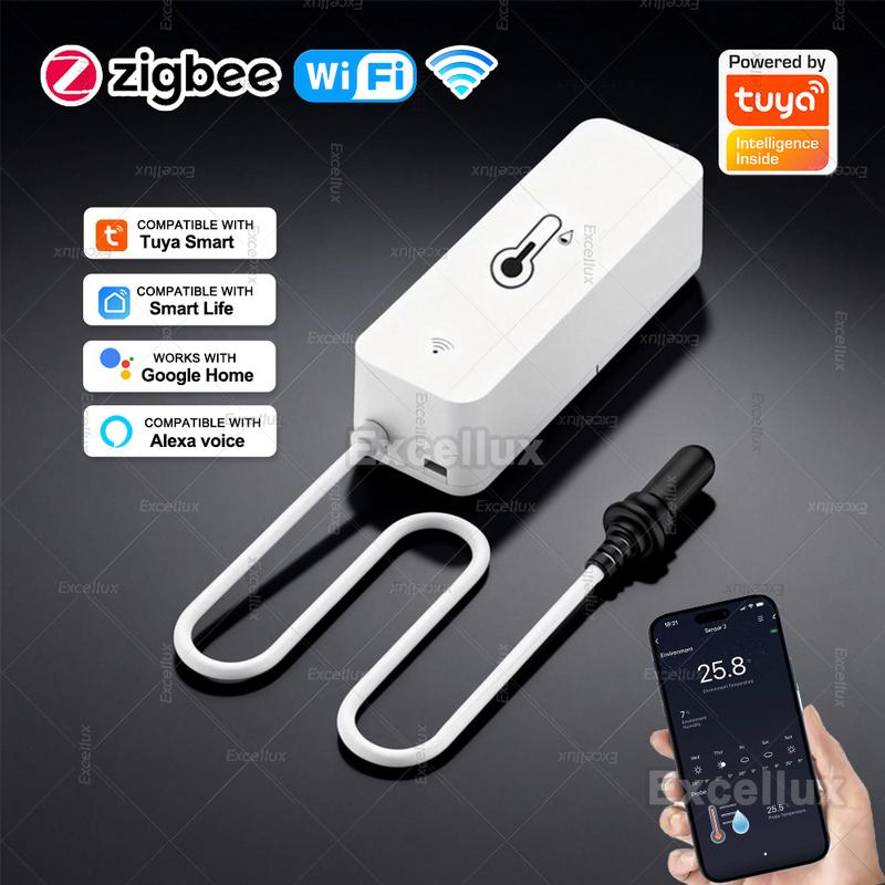 Tuya WiFi/ ZigbeeTemperature Humidity Sensor with External Probe for Smart Life App Alarm Control Support Alexa Google Assistant