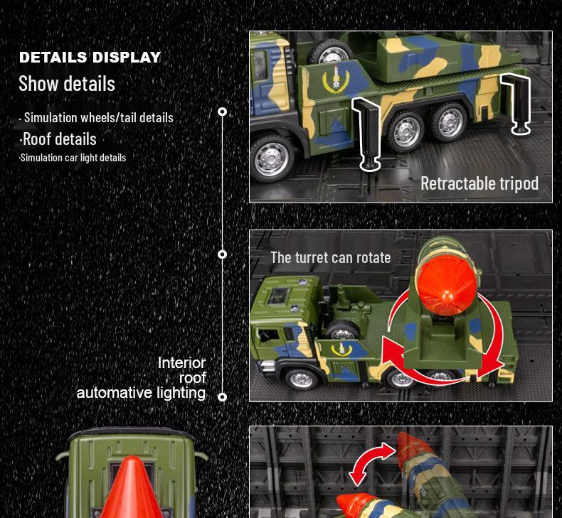 Car Cube 6205A Military Missile Launcher Model: Pull-Back Toy with Sound & Light Features for Kids.