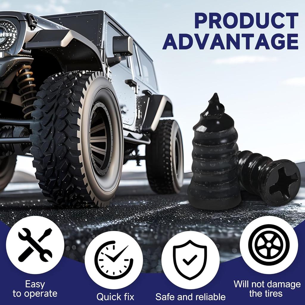 60 Pcs Tire Repair Screws, Tire Repair Rubber Nail, Screw in Tire Plugs,Quick Tool Tire Plugs, Self-Service Tire Repair Rubber Nail Kit for Patching
