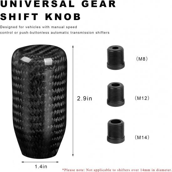 Carbon Fiber Shift Knob, Car Gear Lever Shifter Handle with 3 Threaded Adapters, Stand Head Manual Transmission Stick Replacement for Most Vehicles,