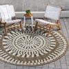 Tapis salon rond aspect jute motifs en relief blanc diamètre 90