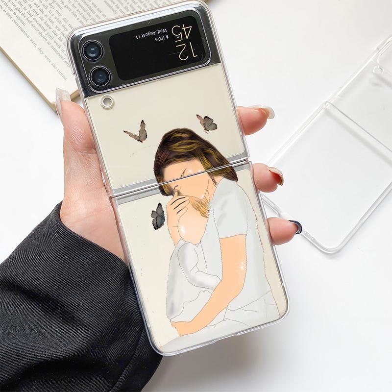 Чехол для телефона с принтом "Мама, Дочка, Семья, Мода" для Samsung Galaxy Z Flip 3 4 5 6 7, Жесткий Складной Z Flip4, Прозрачная ПК Крышка-Защита, Подарок