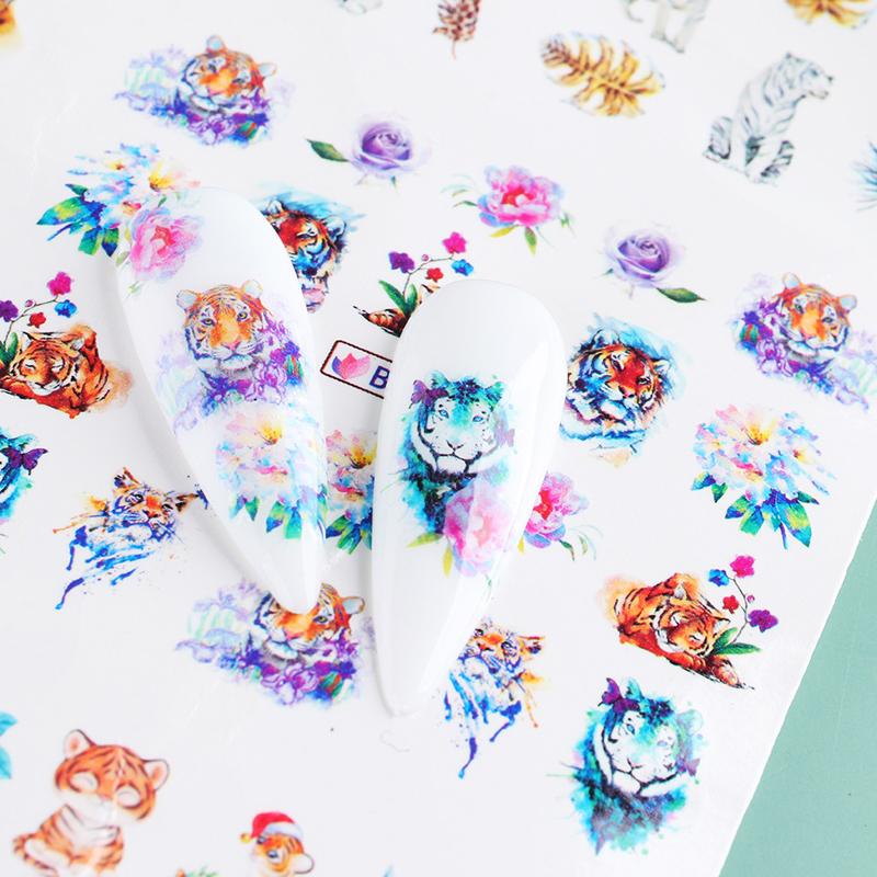 Символ тигра, наклейки для ногтей с водой, наклейки для украшения ногтей