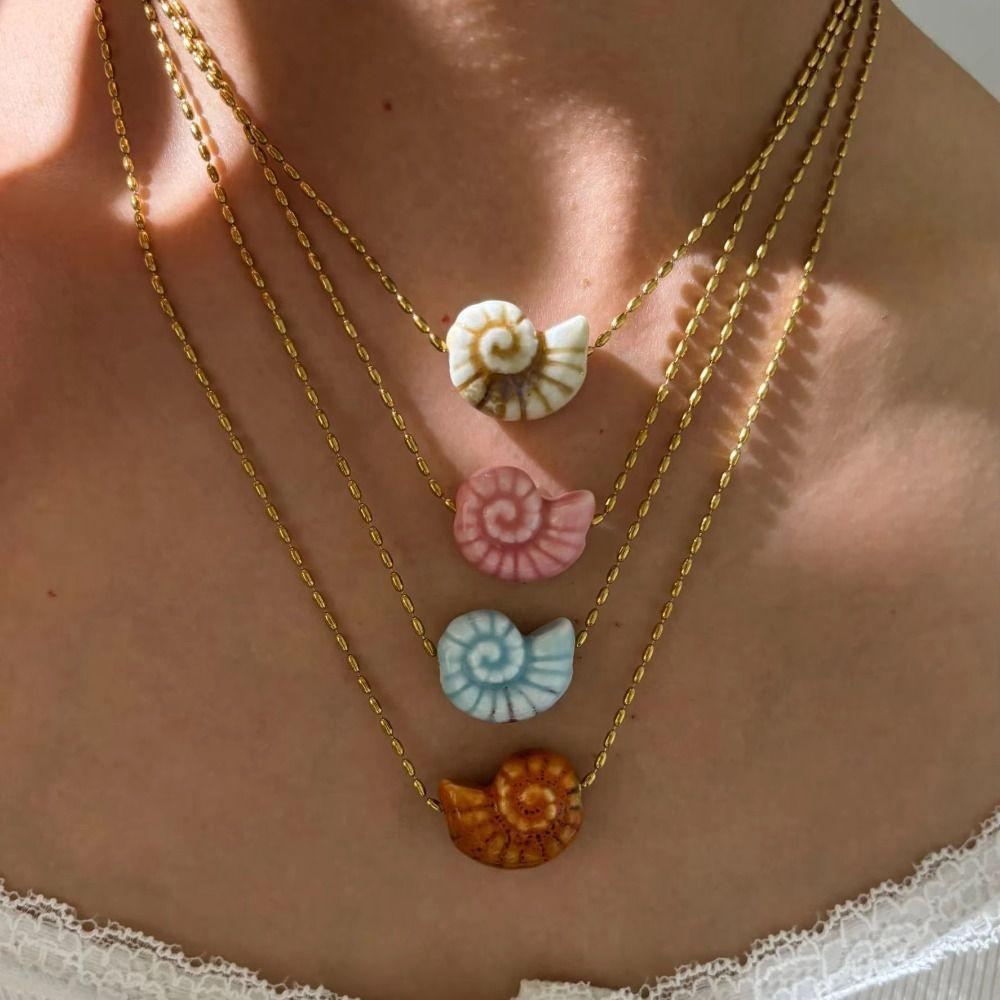 Керамическая подвеска-ракушка Ожерелье Цепочка из нержавеющей стали Цепочка для ключицы Модное ожерелье-ракушка Женщины