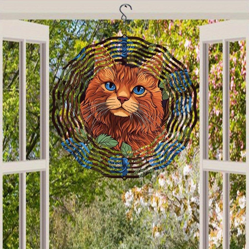 Metal Wind Chime with Rose and Cat Design Rotating Hook Weather Resistant Outdoor Garden Decor Perfect Gift for Cat Lovers