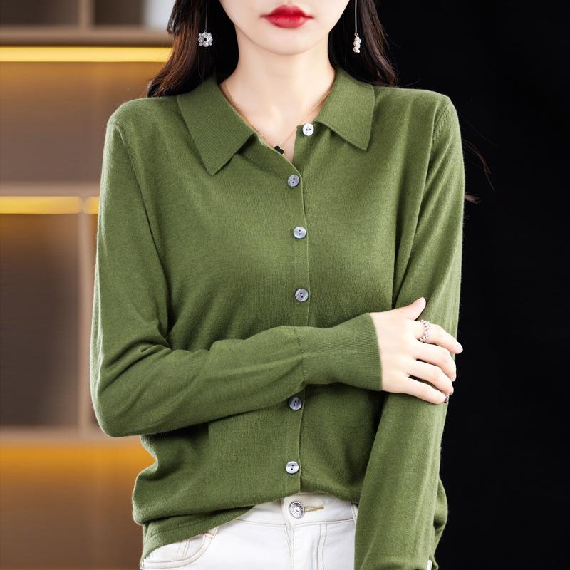 Осень и зима новый кардиган из камвольной пряжи с вязаным воротником-стойкой, рубашка-поло с лацканами, с верхней курткой, женский
