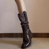 Fashion Brown Warm Mid Calf Shoes Woman Middle Heel Boot Goth Large Size Gyaru Comfortable and Elegant Hot Y2k Half High Boots for Women