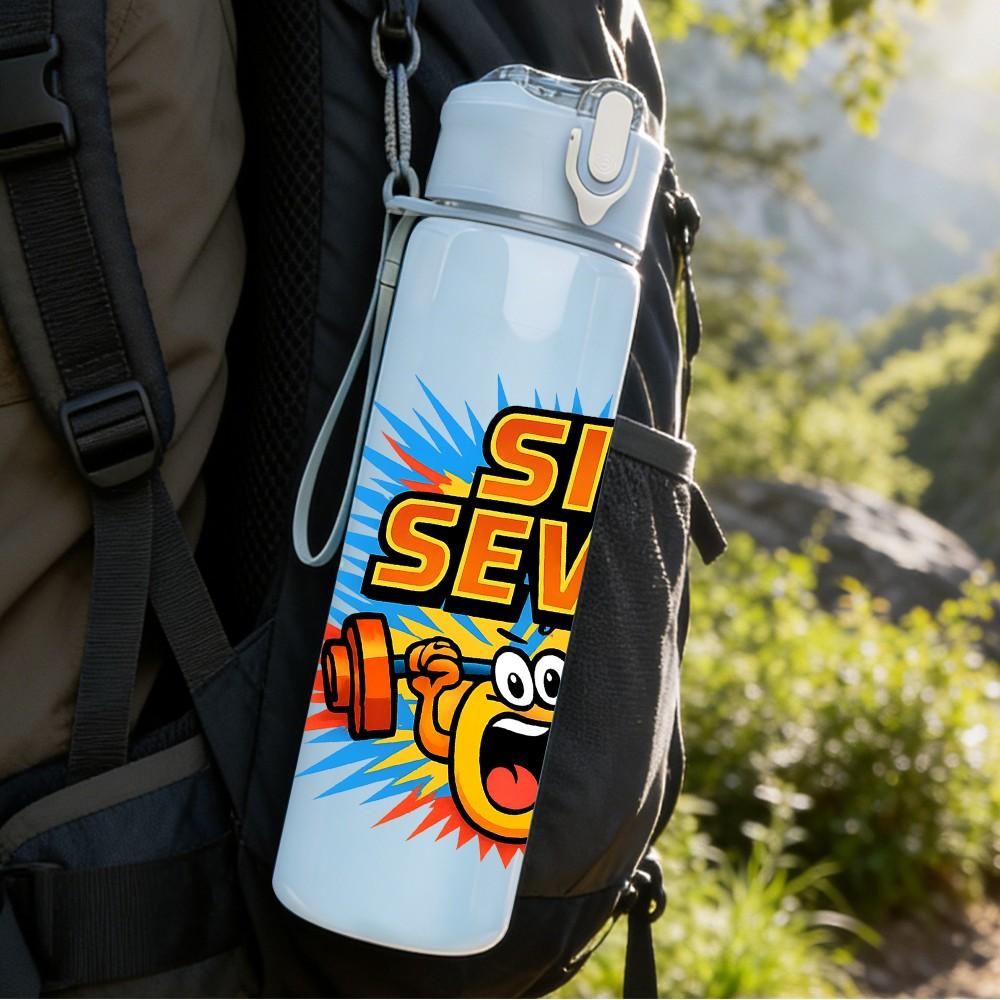 1PC Six Seven Explosion Text Art 750ml Color Plastic Sports Water Bottle Leakproof Flip Straw Lid Suitable for Sports Office Home Use
