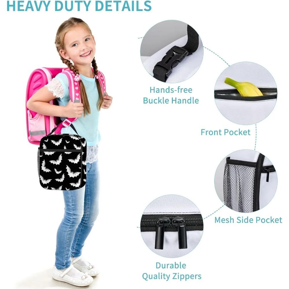 Сумка для ланча Хэллоуин Летучие мыши Ланч-бокс, Многоразовая сумка-тоут для ланча для работы в офисе, школы, пикника, пляжа, Непромокаемая сумка для мужчин и женщин