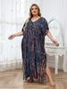 2024 Casual V Neck Striped Tie-Dye Plus Size Kaftan Dress for Women Summer Boho Printed Beach Dress Sexy Swimsuit Cover Up Q1218