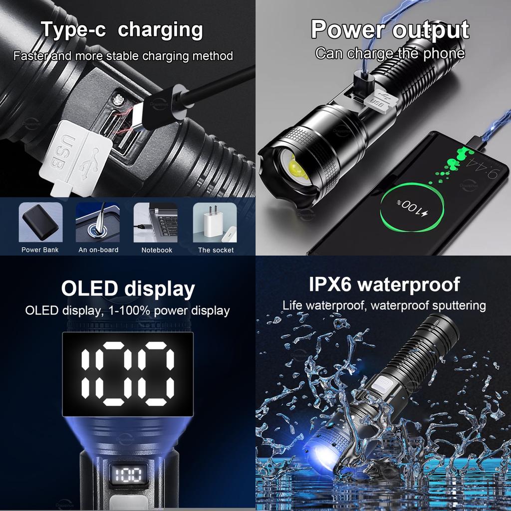 Новейший светодиодный фонарик высокой мощности, перезаряжаемый фонарик типа C 18650, тактический фонарик дальнего действия, супер яркий фонарик для рыбалки