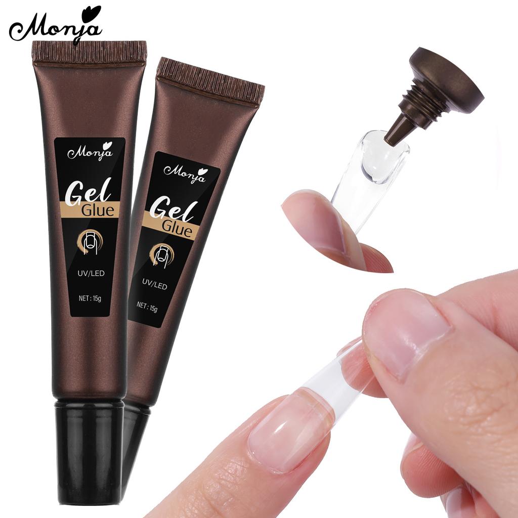 monja 3 шт., набор для наращивания акрилового дизайна ногтей, 6 Вт, светодиодная лампа для сушки, 15 г, УФ-гель, клей, матовый квадратный длинный гроб, миндаль, клей для накладных накладных кончиков