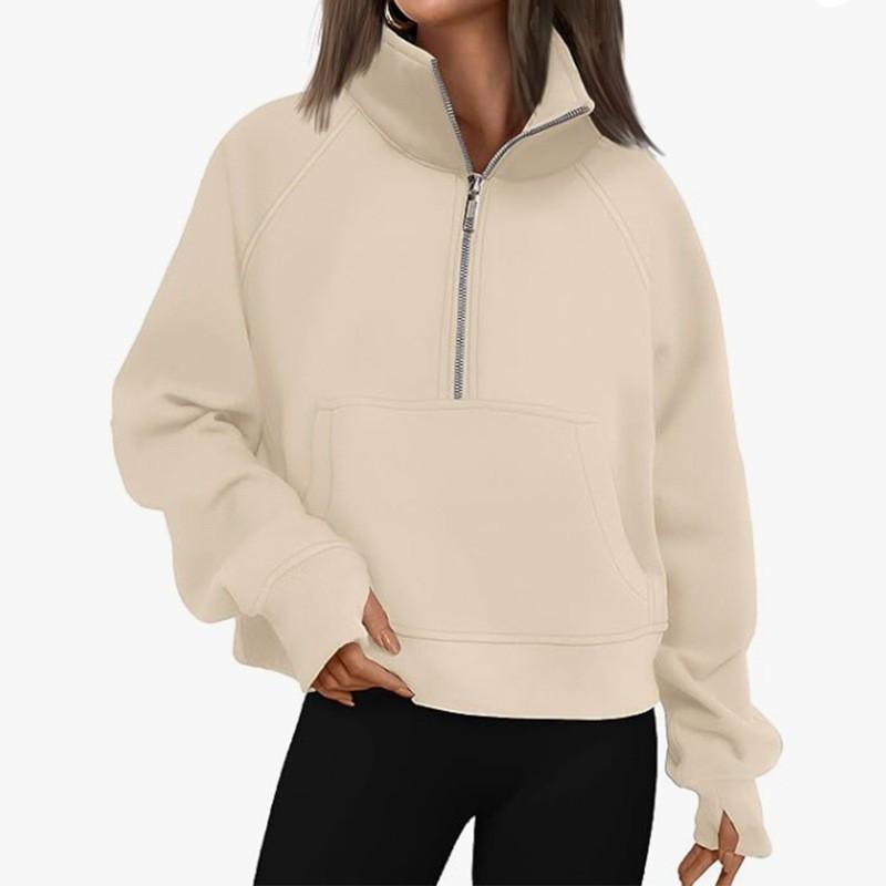 Womens Oversized Hooded Fleece Pullover Sweater With Raglan Sleeves Stand Collar Half Zip Streetwear