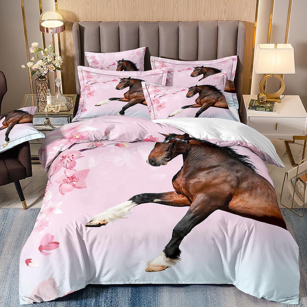 Лошадь Трехпредметный Цветок 3D Цифровая Печать Пододеяльник Простыня Наволочка Комплект Постельного Белья