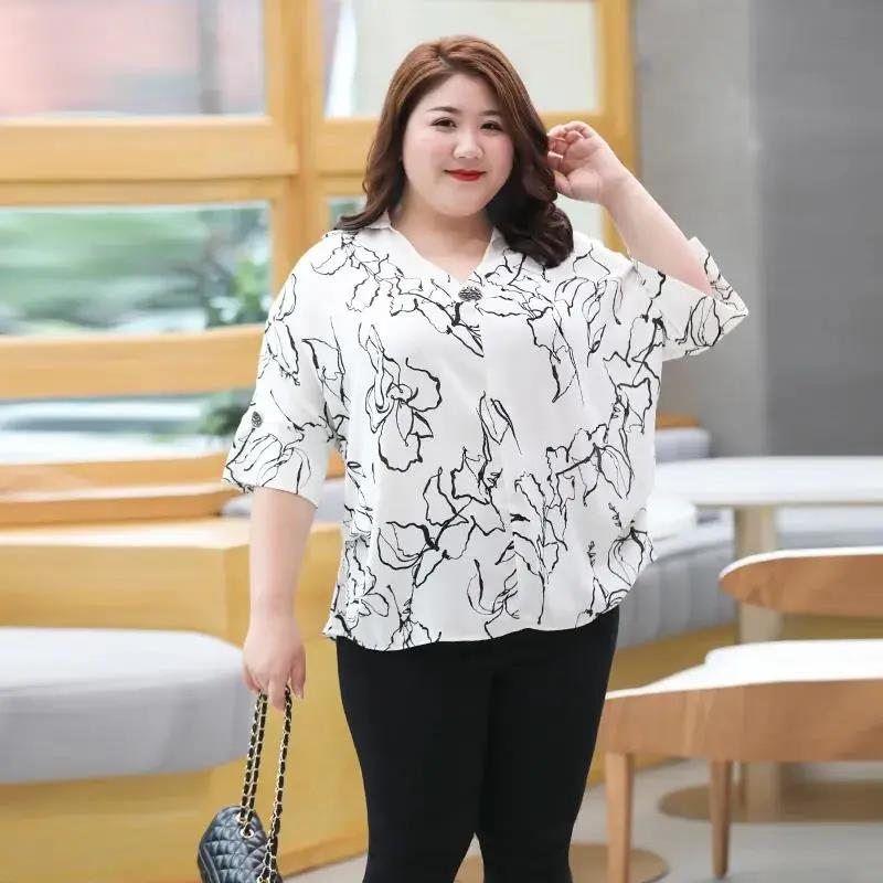 4xl8xl Fat Shortsleeved Tshirt Size Woman Summer Dress Plus Fat Oversized Chiffon Printed Top Breathable And Loose