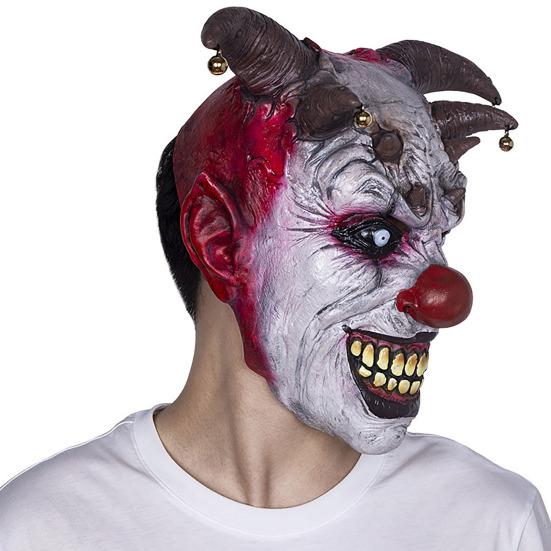 Realistic Halloween Mask Scary Devil Horns Mask, with Bell Decor, Breathable Comfortable Transparent Vision Latex Headgear, for Adult Cosplay