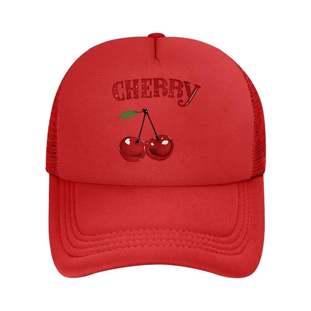 UnisexS Cherry Print Outdoor Red White Breathable Casual Summer Hat with Adjustable Snapback S Mesh Baseball Cap