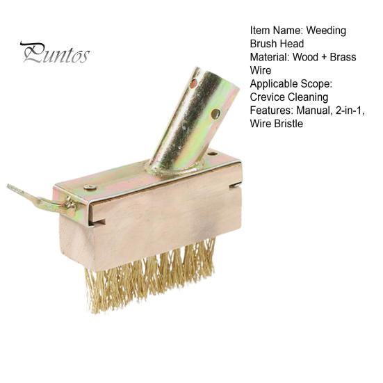 Crevice Weeding Brush Head Brass Wire Bristle 2-in-1 Weed Moss Remover Tool Manual Crack Weeder for Block Paving Patio Stone Edging