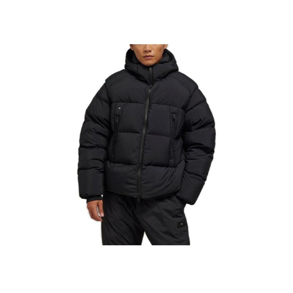 Y-3 FW23 Solid Color Hooded Zipper Puffer Jacket Unisex Jacket Black IL2033