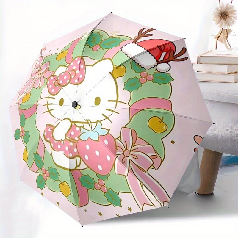 1pc Christmas Hello Kitty Automatic Open/CloseUmbrella-CuteUmbrella with Cute Design, Portable 3-Fold Compact Umbrella for Men & Women, Valentine's Da