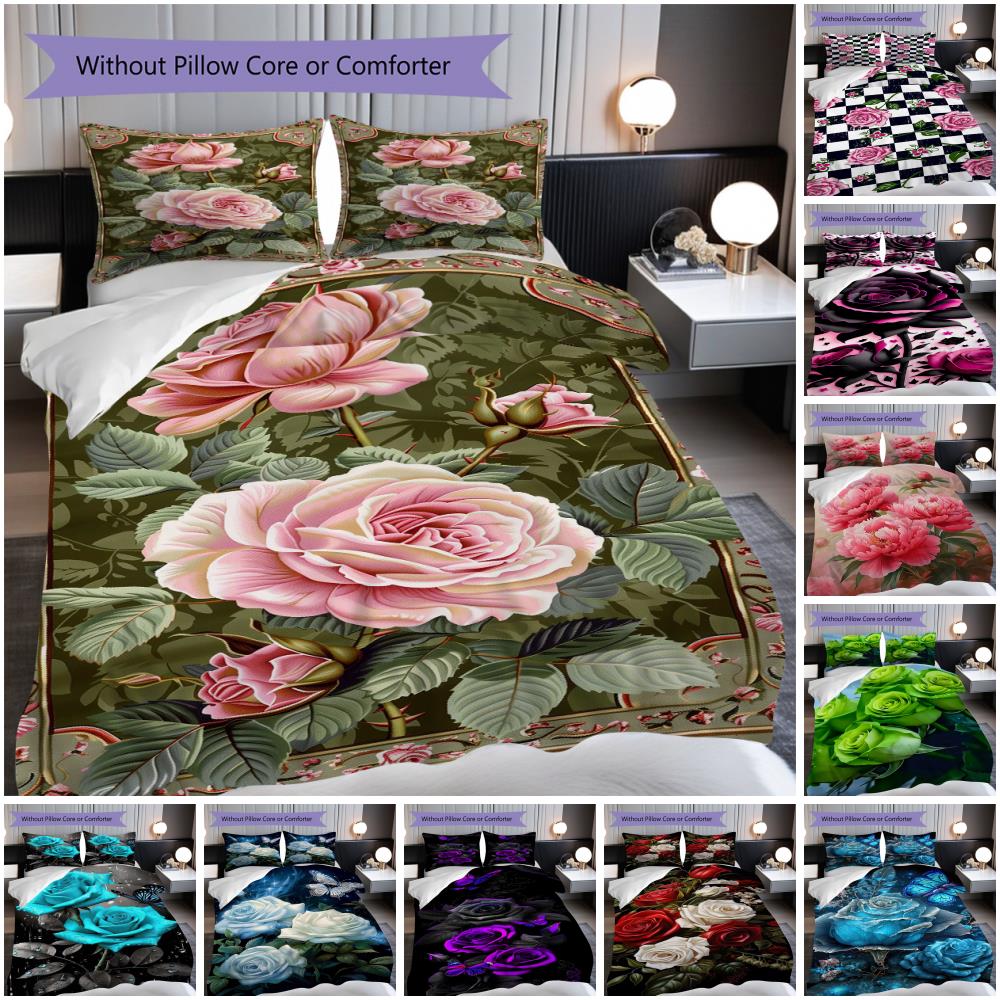 1PC Rose pattern Bedding Quilt Set Quilt Cover Pillowcase Home Decoration Birthday Gift (1 * duvet cover + 2 * pillowcase, without core)