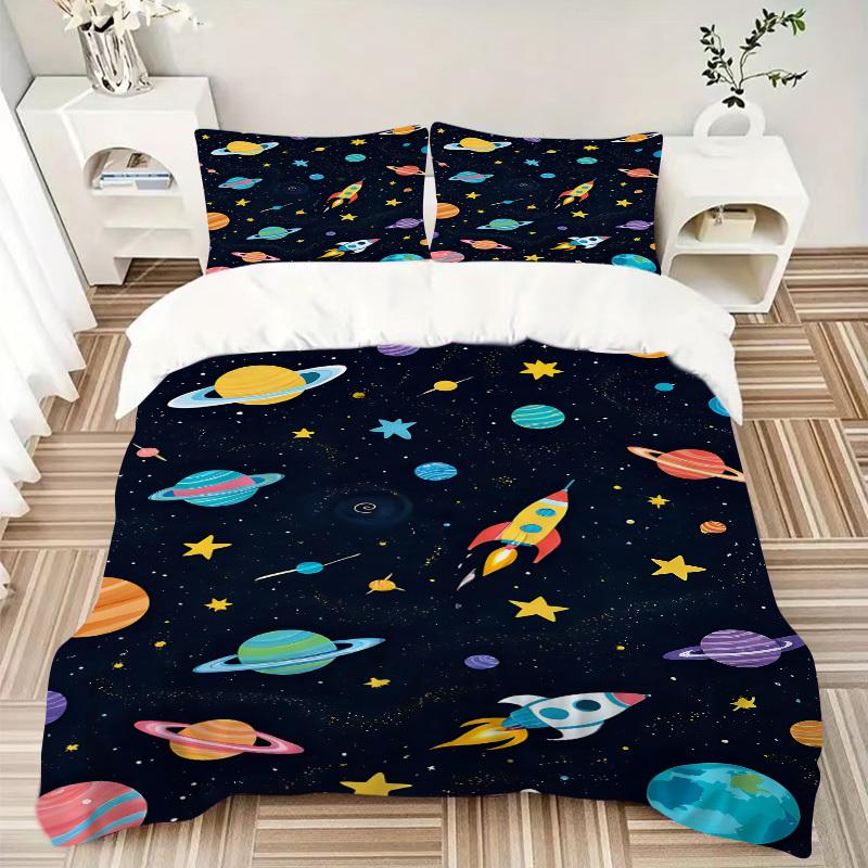 3pcs bedding set Space Adventure Includes 1 Comforter + 2 Pillowcases, Without Pillow Inserts, Soft Comfortable,Bedding Set,a0909041