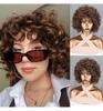 MISS WIG Коричневый смешанный золотой короткий вьющийся парик, африканские кудри, женский большой парик в рулонах, повседневный косплей, синтетический парик из высокотемпературного волокна