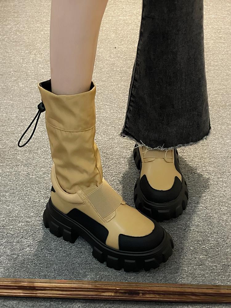 Женские ботинки 2024 года, весна и осень, модные ботинки с толстой подошвой и круглым носком, повседневная удобная женская обувь на толстой подошве, короткие ботинки