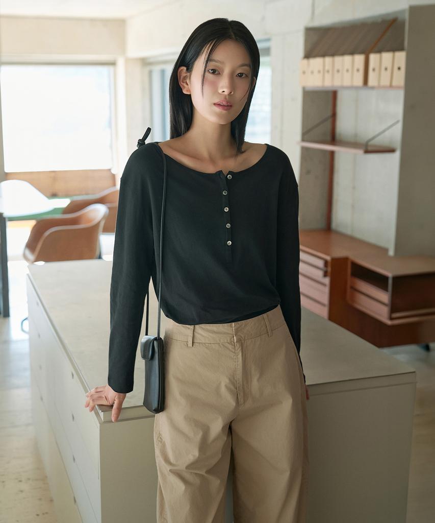 Siyajyu Sitp5283 Прозрачная футболка-henley_Черная