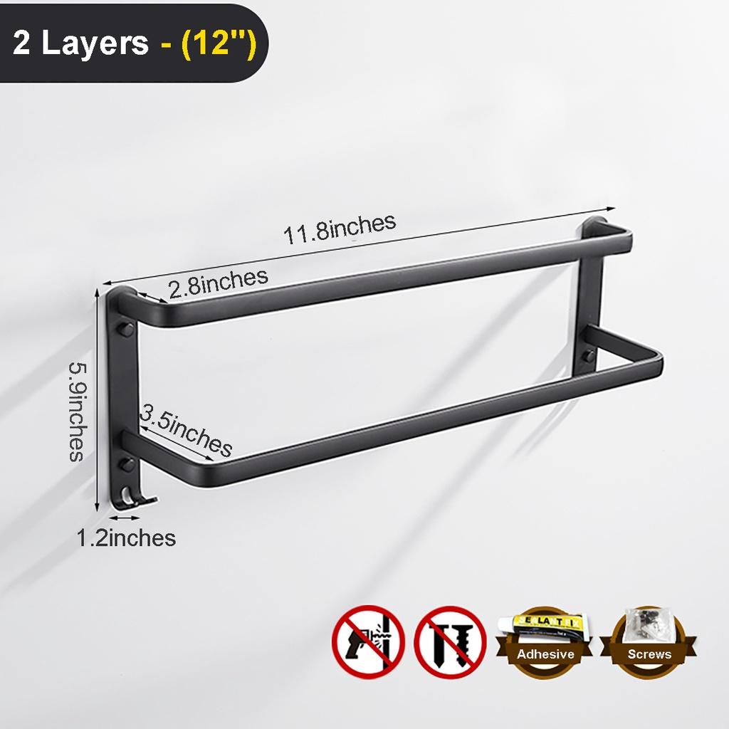 1/2/3-Tier Towel Hanger Rail Wall Mounted Towel Rack Towel Rack Bathroom Space Aluminum Black Towel Bar Rail Matte Black Towel 12/16/20Inches New