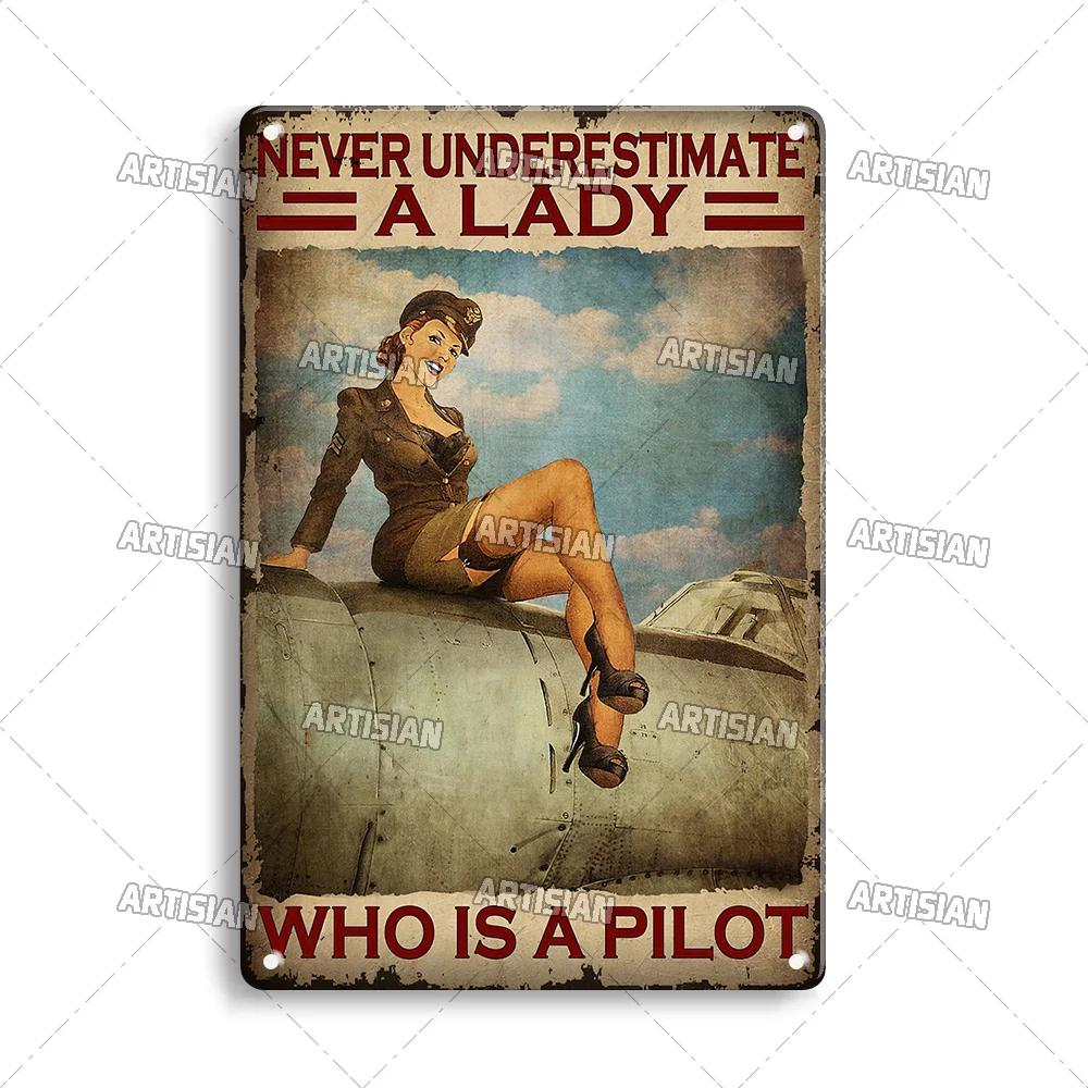 Artisian Pilot Metal Sign Flight Attendant Tin Plate Airplane Aviation Decorative Plaque Wall Decor Garage Bar Pub Club Hotel