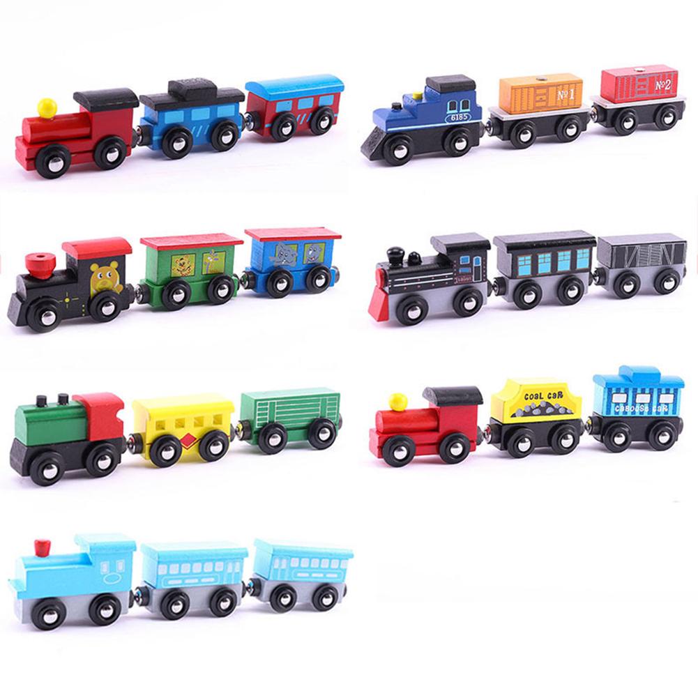 Funny Magnetic Mini Wooden 3Pcs/Set Train Carriage Model Educational Kids Toys