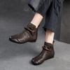 Johnature Genuine Leather Hollow-out Boots Retro Round Toe Breathable Sandals Versatile Women Flat Shoes
