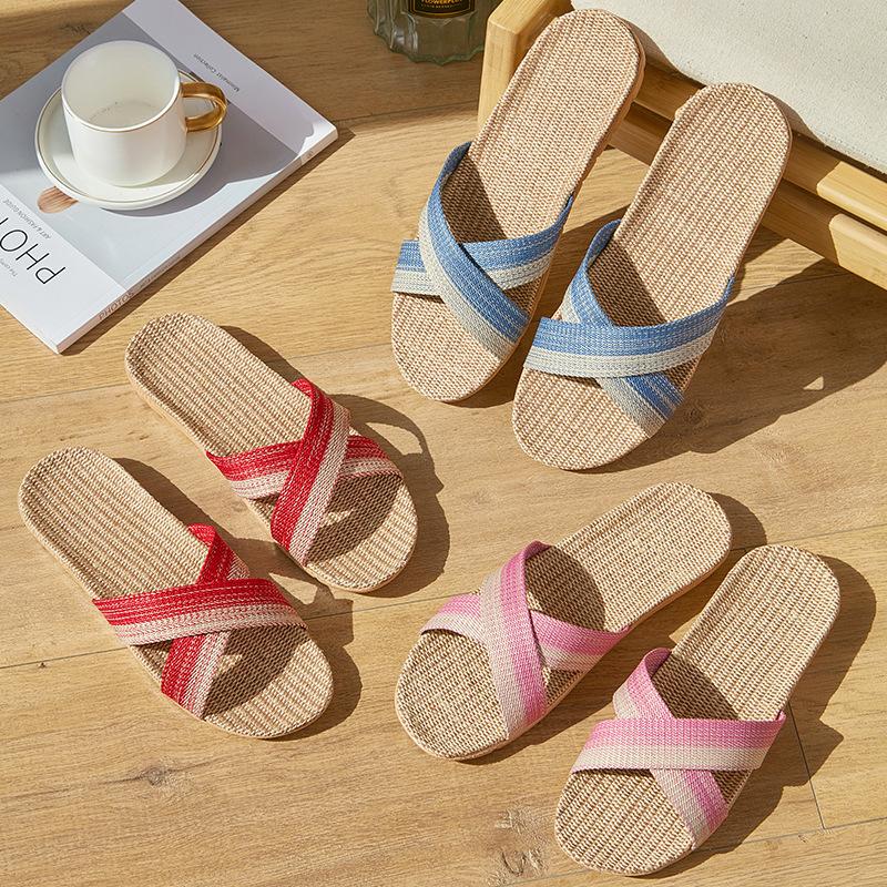 Новые домашние льняные тапочки женские комнатные нескользящие и износостойкие парные тапочки мужские всесезонные тапочки для пола