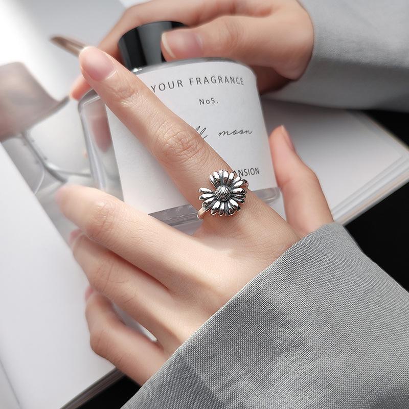 Ретро Кольцо Маленькая Ромашка для Женщин Подсолнух Регулируемое Открытое Кольцо Панк Готические Аксессуары Ручной Работы Дизайнерский Циркон Креативный Подарок