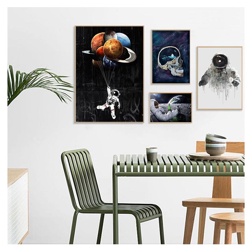 Astronaut Relaxing On Outer Space Moon Drinking Beer Wall Pictures HD Printed Posters for Living Room Funny Canvas Paintings