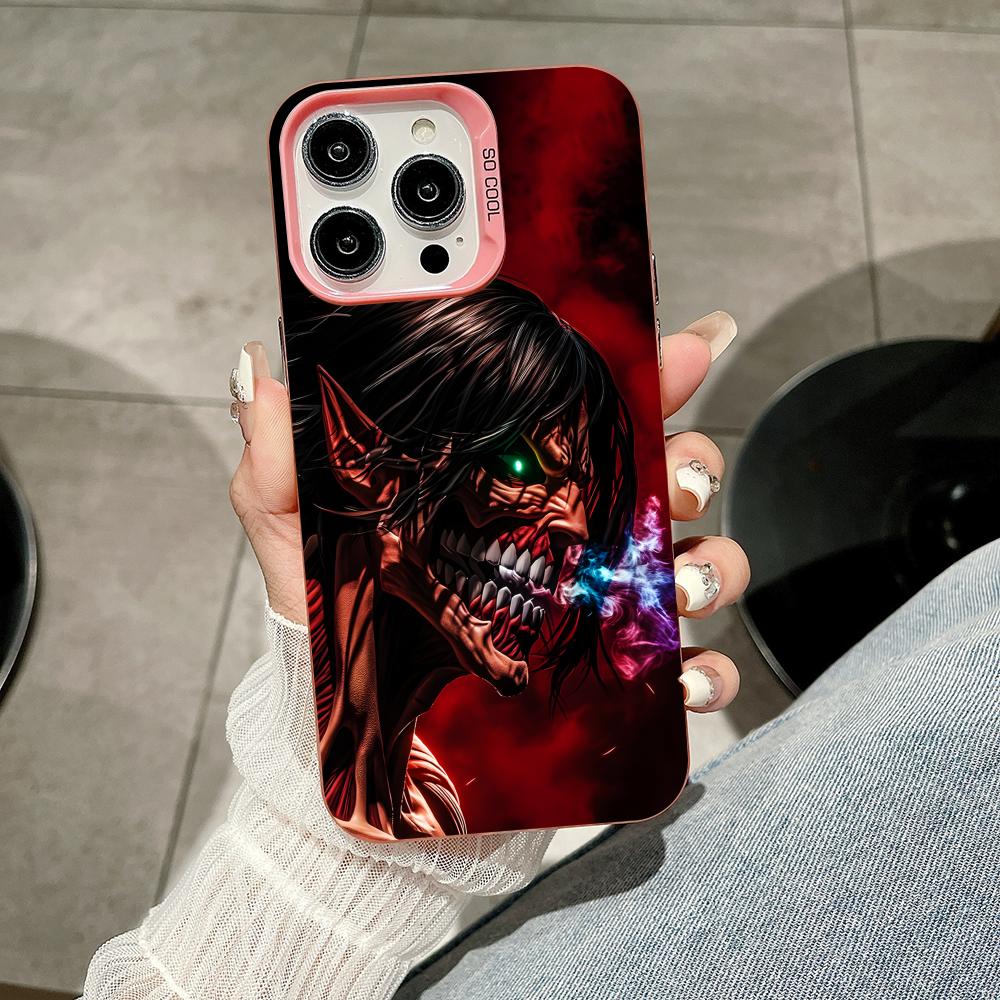 AOT Eren Yeager Pink Translucent Mobile Phone Case for iPhone 17 16 15 14 13 12 11 X XR XS Air Pro Max Plus Colorful Cover