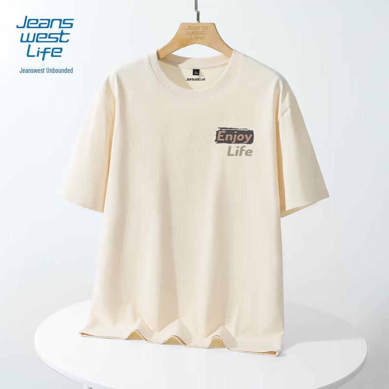 Jeanswest Life Мужская свободная повседневная футболка из чистого хлопка, тяжелая, с коротким рукавом