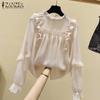 Women Vintage Round Neck Long Sleeve Ruffle Blouses