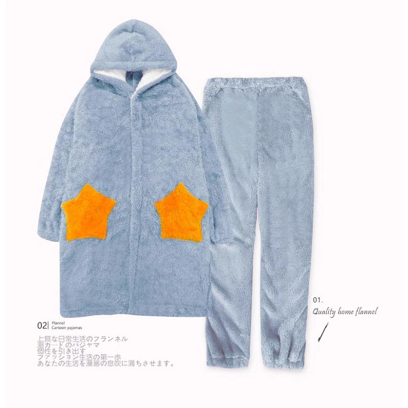 Теплый мультяшный халат с капюшоном и штанами, женский пижамный комплект, утолщенная плюшевая одежда для сна из кораллового флиса, комплект зимней домашней одежды больших размеров