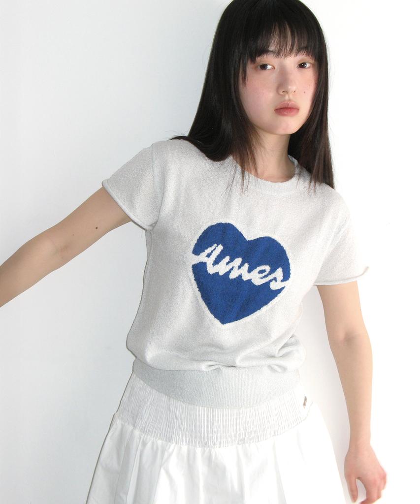 AMES-WORLDWIDE Heart Short Sleeve Knit Blue