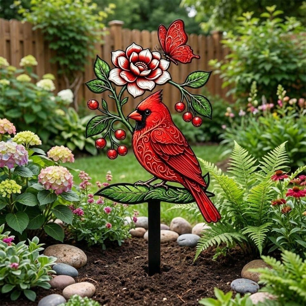 2D Flat Floral Bird Garden Stake Acrylic Flower Pattern Ornaments Outdoor Lawn Use
