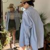 Женская оверсайз корейская хип-хоп синяя повседневная рубашка с длинным рукавом для весны и осени