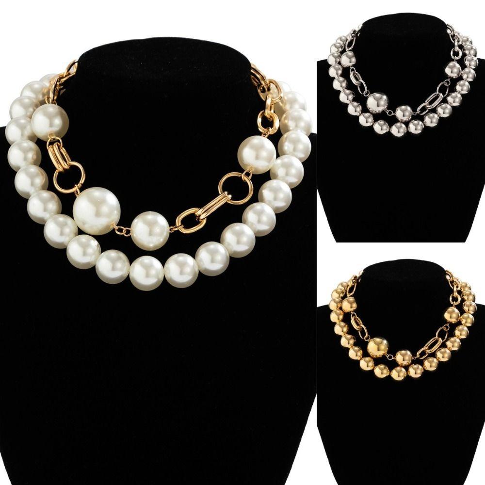 Statement Collar Pearl Choker Necklace Exaggerated Chunky Clavicle Choker Party