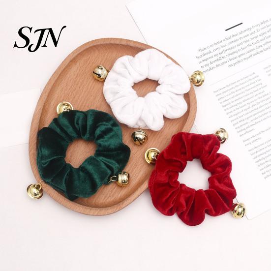Holiday Party Hair Decorations Christmas Velvet Scrunchies with Bells, Elastic Ties for Ponytail Holders Women Girls, Retro Winter Festive Hairstyles