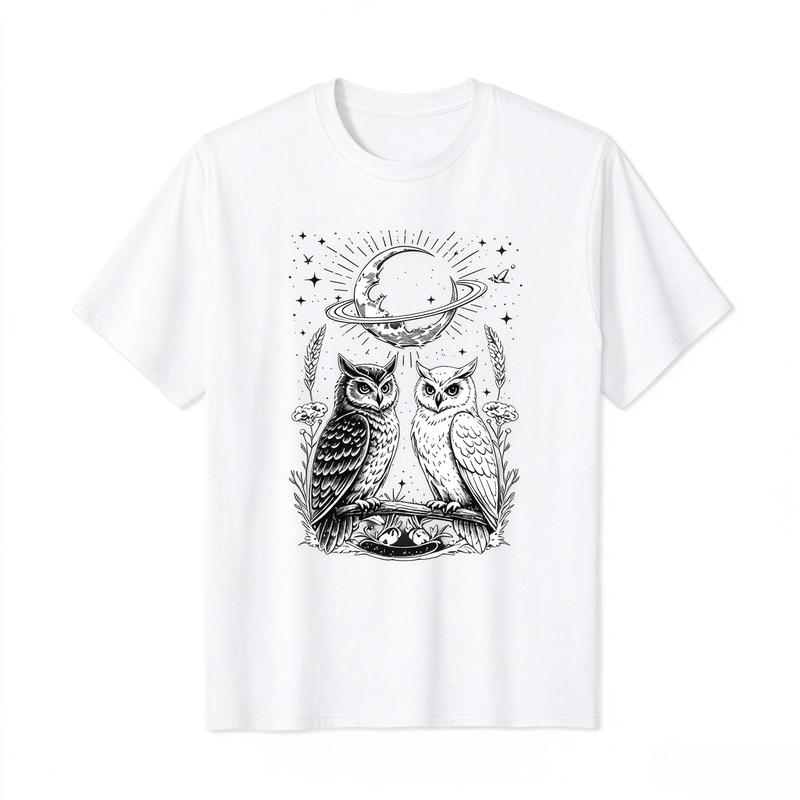 Vintage Celestial Cat Moon T Shirt Unisex Unisex Gothic Witchy Black Cat Print Casual Short Tee Cotton Sleeve Harajuku Y2k Top
