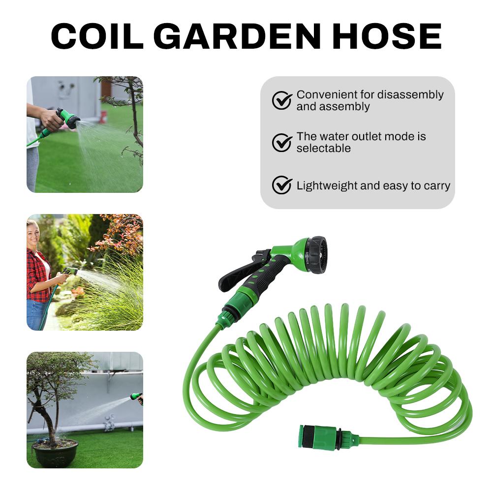 Садовый шланг-спираль из ЭВА с пружинным возвратом, с 3/4" коннектором и 7-функциональным распылителем для купания питомцев, мытья машин