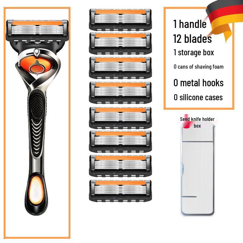 Ультратонкая бритва с пятью лезвиями оранжевого цвета, моющейся поворотной головкой и защитой от царапин