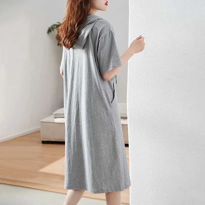 Модные однотонные повседневные платья с карманами и короткими рукавами на шнуровке с капюшоном, женская одежда, весеннее свободное корейское платье-миди