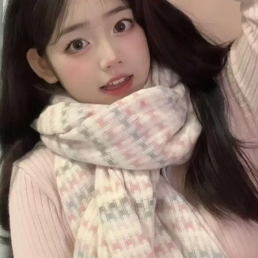 Thickened Knitted Plaid Scarf Korean Style Winter Cashmere Shawl Y2K Checkered Scarf  Unisex